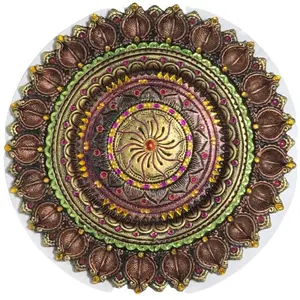 Handmade Decorated Terracotta Earthenware Thali Diya Copper Look for DiwaliRangoli and Navratri 38 cm