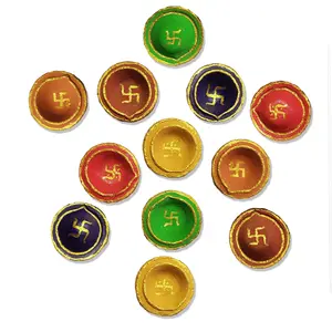 Eco-Friendly Cow Dung Multicolour Diya Special for Diwali Puja_Size- L-2 Inch x W-2 Inch x H-1 Inch (Pack of 12)