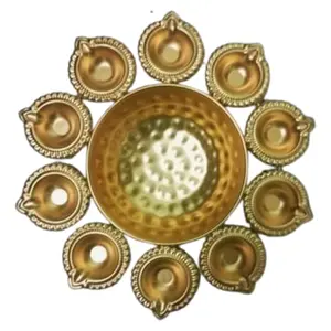 Festive Vibes Golden Decorative Metal Diya Traditional Lotus Urli Bowl (12 inches)