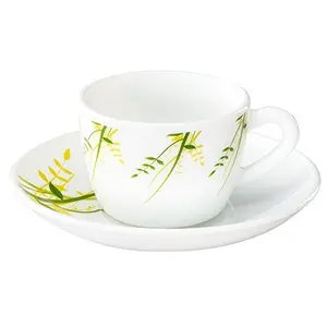 Borosil Herbs Glass Cup Saucer (Green) - Set fo 12 Pieces