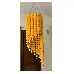 Festive Vibes Artificial Marigold Fluffy Flowers (genda phool) Chandelier/jhoomar (Light Orange Approx. 4 ft.)
