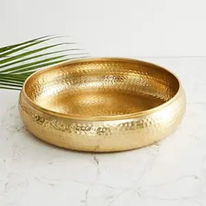 Festive Vibes Decor New Austin Round Hammered Traditional Potpourri urli Decorative Bowl Gold (12 inch)