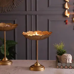 Festive Vibes Taj Urli Bowl with Stand for Home Decor Gold and White Decorative Bowl for Floating Flowers and Candles Entrance Centre | Color- Golden (Small)