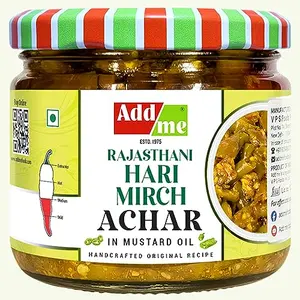 Add Me Green Chilli Pickle 300g | Rajasthani Hari Mirch ka Achar 300gm spicy pickles Glass Pack
