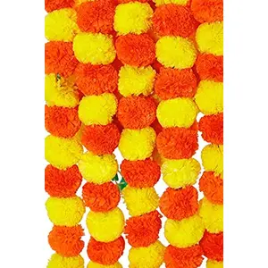 Festive Vibes Artificial Marigold Flower Garlands Genda Phool Mala Artificial Flower Garland for Haldi Mehandi Wedding Temple Stage Decoration Door Toran (Pack of 10 Orange/Yellow 5 Feet Long Each)