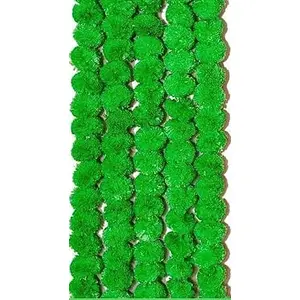 Festive Vibes Decorative Artificial Fluffly Marigold/Genda Ladi Flower Garland for Home/Office Decoration Yellow and Green Color 4 feet Each String (Pack of 5) (Green)