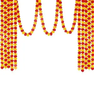 Festive Vibes Artificial Genda Phool Mala Set of 15 Strings/Marigold Flowers Garland for Decoration for Home Office Decor Diwali Wall hangings Birthday or Occasion (4.5 ft Per String)