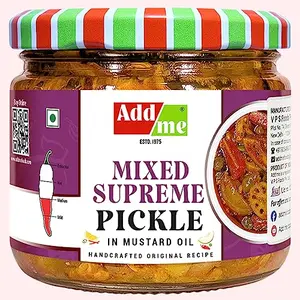 Add Me Mixed Supreme Pickle 300 gm | Homemade Taste Mix Rajasthani marwadi Pickles Achar aam Mango Chilli Lemon Carrot ker Ginger karonda lasoda Fruit Mix 300g Glass Jar
