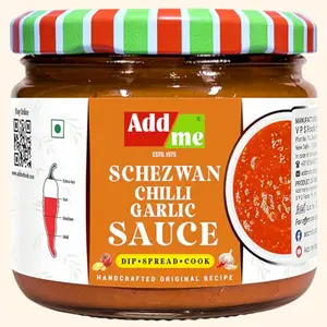 Add Me Spicy Schezwan Chilli Garlic Sauce Dip 300g | momos tomato chutney | Desi Indian Cuisine Glass Jar