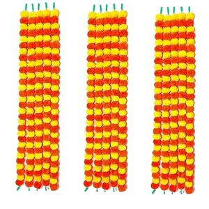 Festive Vibes Artificial Genda Phool Mala Set of 12 Strings/Marigold Flowers Garland for Decoration for Home Office Decor Diwali Wall hangings Birthday or Occasion (4.5 ft Per String) (Multicolour)