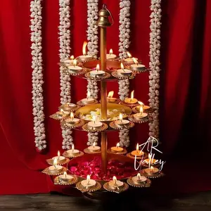 Festive Vibes Urli Diya 3 Layer Lotus Urli Bowl Diwali Decor Lotus Urli Diwali Diya Golden Candle Holder Tealight Candle Holder Pooja Diya Urli (40x30cm) Festive Vibes urli