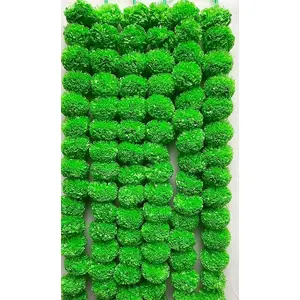 Festive Vibes Artificial Marigold Fluffy Flowers Garlands for Decoration - Pack of 5 (Green 5)