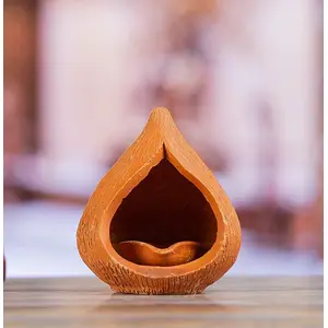 Karru Krafft Handcrafted Terracotta Akhand Narkel Diya for Pooja Decor, Festive Decor, Diwali Décor, Decorative Diya, Mitti Diya, Festive Gifting
