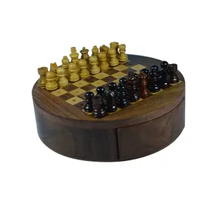 Silkrute Handcrafted Wooden Travel Chess With Pegged Top