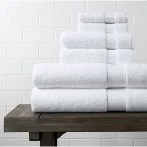 Amouve 100% Organic Cotton Towel Set of 6, 2 Bath Towels + 2 Hand Towels + 2 Face Towels, 700 GSM, Luxury, Super-Soft - White