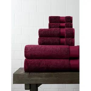 Amouve 100% Organic Cotton Towel Set Of 6, 2 Bath Towels + 2 Hand Towels + 2 Face Towels, 700 GSM, Luxury, Super-Soft - Burgundy
