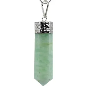 Reiki Crystal Crystu Natural Healing Stone Pendant Pencil Shape Crystal Stone with Metal Chain for Reiki Healing and Crystal Healing Gemstone Size 30-35 mm Approx