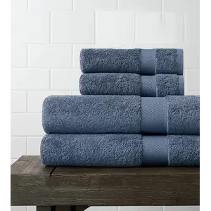 Amouve 100% Organic CottonTowel Set of 4 [2 Bath Towel + 2 Hand Towel], Super-soft, Luxurious, 700 GSM - Navy