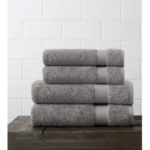 Amouve 100% Organic Cotton Towel Set of 4 [2 Bath Towel + 2 Hand Towel], Super-soft, Luxurious, 700 GSM - Stone Grey