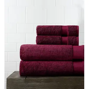 Amouve 100% Organic Cotton Towel Set of 4 [2 Bath Towel + 2 Hand Towel], Super-soft, Luxurious, 700 GSM - Burgundy