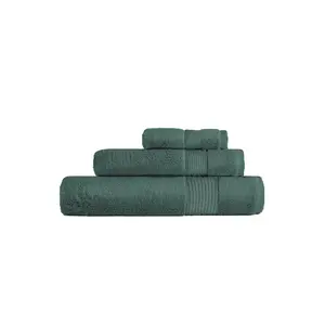 Amouve 100% Organic Cotton Towel Set of 3, 1 Bath Towel + 1 Hand Towel + 1 Face Towel, 600 GSM, Luxury, Super-Soft - Forest Green
