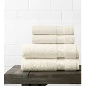 Amouve 100% Organic Cotton Towel Set of 4 [2 Bath Towel + 2 Hand Towel], Super-soft, Luxurious, 700 GSM - Ivory