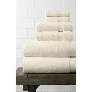 Amouve 100% Organic Cotton Towel Set Of 6, 2 Bath Towels + 2 Hand Towels + 2 Face Towels, 700 GSM, Luxury, Super-Soft - Ivory