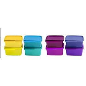 Tupperware. Plastic Square Refrigerator Container Keep Tab 500Ml 6Pc k Green Yellow