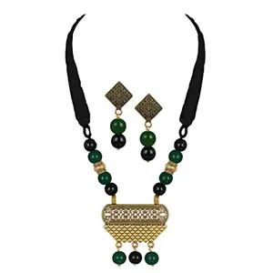 JFL - Jewellery for Less Contemporary Fashion German Golden ColorOxidized Beautiful Pendant Beaded Handcrafted Necklace Set with Adjustable Thread for Women & Girls.