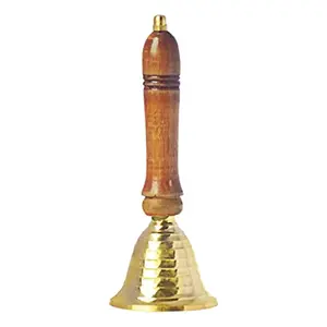 Pure Source India Brass Pooja Bell with Wood Handle (6.5 inch Gold)