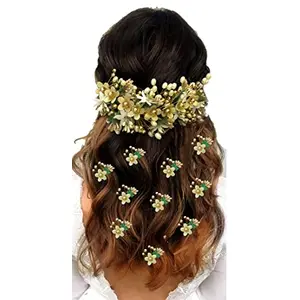 Hair Flare Women's Latest Trendy Floral Design Bridal Hair Clip Set/Hair Accessories/Hair/Juda/Judabun/Combclip/SideCombo Set for Women - 2205/2206 Golden