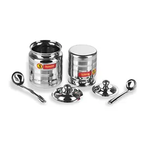 Sumeet Stainless Steel Pot Set for ghee oil with lid and spoon to scoop out 2 Piece combo of 350ml 500ml (Steel)
