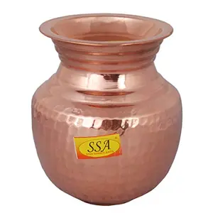 SShakti Arts 100% Pure Copper Pot | Kalash | Lota with Lid for Puja Yoga Aayurveda for Good Health Benefit(Big - Hammer Design Volume - 1000 ML)