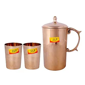 SShakti Arts 100% Pure Bronze/Kansa Jug | Pitcher with 2 Glasses Drinkware Set 2020 Gift Item Luxury - Leak Proof - 3 Pieces Set