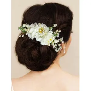 Hair Flare Artificial Flower Made Hair Accessories And Hairfor Women- White 2215 Pack of 1