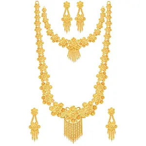Mansiyaorange Combo Of Two Forming Floral Golden Choker And Long Rani Haar Necklace SetS/Jewelry/Jualry/Necklace/Jewellery/julry Set For Women