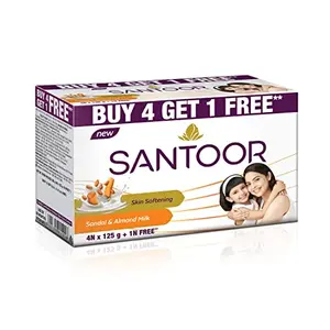 Santoor Sandal and Almond Milk (Buy 4 Get 1 Free 125g each)