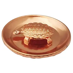 Divya Mantra Feng Shui Pure Copper 1.5 Inch Tortoise/Turtle with 2.25 Inch Diameter Water Plate; Living Positivity Wealth Money Good Luck & Longevity; Home Decor Gift Items/Products