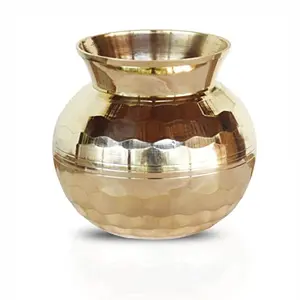Pure Source India Dimond Cut Brass Lota for Puja | Brass Kalash 500ml 1 Piece (4 Inch - Gold)