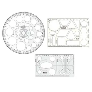KHYATI Plastic Pro Circle with 25 Circles Hyperbola- Parabola Template Geometry Template Drafting Scale Ruler Very Useful to Architect Engineering Students Office Employee (Set of 3)