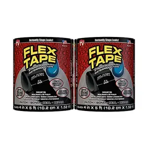 Flex Tape Rubberized Waterproof Tape 4" x 5' Black (2 Pack)