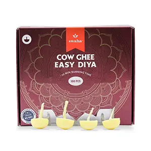 Swaha Cow Ghee Diya (100 Pieces) 30min Burning Time Wax Free Cow Ghee Diya Batti - Pack of 1