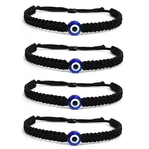 ARTIFICIAL TREE Handmade Nazar Evil Eye Charms Black Thread Bracelet Adjustable Bracelet for Women Men Girls & Boys 4 Piece (BLACK)(AT GIRLS BRCT 028)