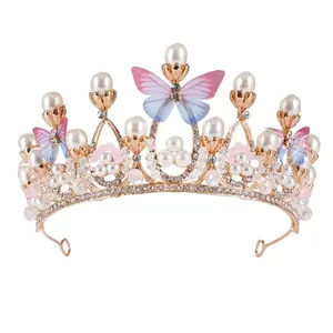 Simxen Crystal Tiara Crown Pearl Princess Costume Crown Headband Flower Pageant Handmade Hair Accessories CosplaydayCelebration for Girl Women