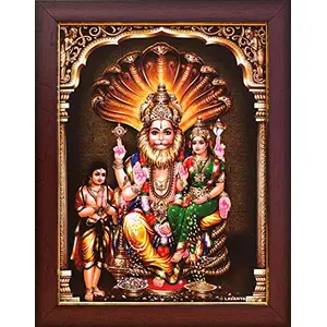 Garuda Photos - Lakshmi Narasimha Swamy Photos; Lord; God; Bhagwan; Narsingh; Narasingha; Narsimha; Narasimhar; Dev; Lakshmi; Laxmi; Devi; Sri; Swamy; Swami; ki; Trimurti; Prahlad; Photo; Frame; Frames; Pooja; Puja; Room (Small 9 X 7 Inch)