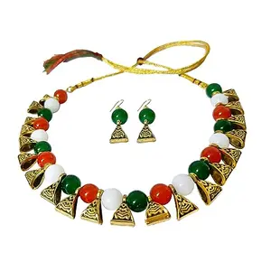 JFL - Jewellery for Less Tiranga/Tricolour/National Flag Necklace set & Bracelet Handmade Fashion Jewellery for Independence Day/Republic Day in Orange White & Green for Women & Girls