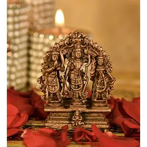 Bhimonee Decor Pure Copper Handmade Lord Ram Darbar Murti | Rama Sita Lakshman Hanuman Statue | Ram Parivar Murti for Home Temple Blessing Hapess Health Wealth | Small Size 2.65 Inch