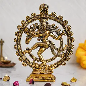 Webelkart Premium Golden ColorLord Sa Dancing /Nataraja Statue Handcrafted Sculpture for Home and Puja Decor| nataraj Statue for Home|(9.5 Inches Gold 560 Grams)(Aluminium)