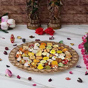 Webelkart Premium Flowers Chappan Bhog Thali/ Decorative Poojan Thali For temple And Pooja Room Decor- Traditional Pooja Thali56 Bhog Thali for lu Gopal ( 15.5 Inches) And Sweets not included For Thali