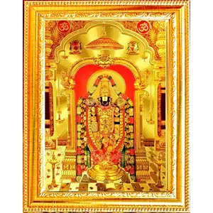 Suninow Wood Tirupati Balaji Photo Frame |God Photo Frames | Lord Venkateswara Photo Frame | Tirupati Balaji Lakshmi Photo Frame | Photo Frame (33 X 24 Cm Wall Mount (Gold)